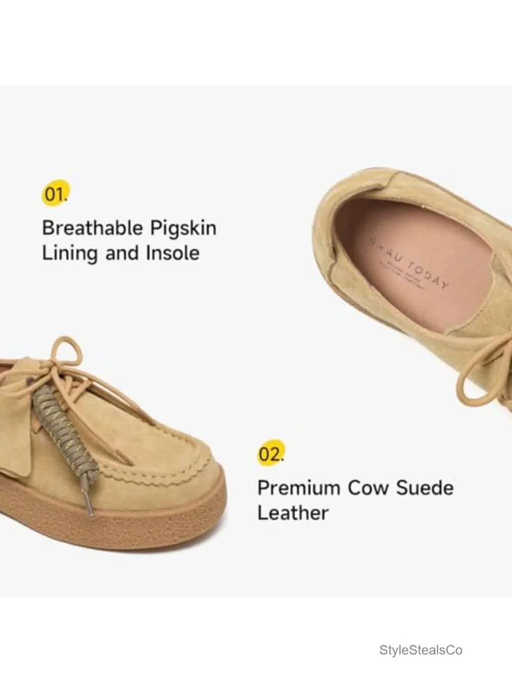 Genuine Suede Platform Loafers, Lace Up Mocc Shoes for Work